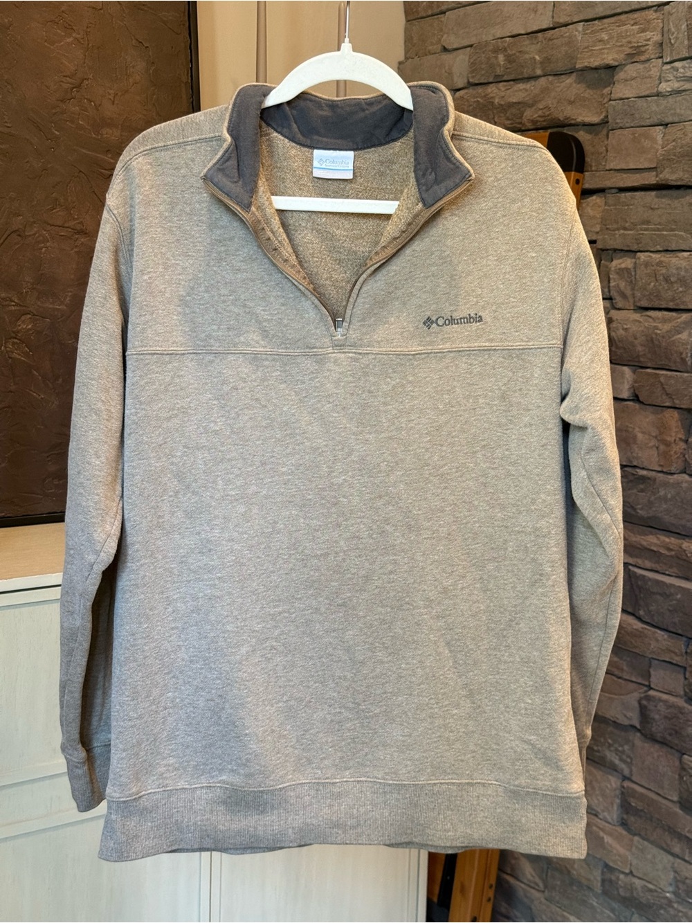 Columbia Men's Quarter-Zip Sweater - Khaki with Dark Brown Collar